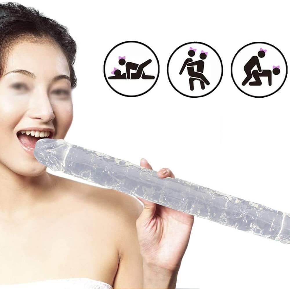 Double-Ended-Realistic-Dildo-Flexible-Clear-Jelly-Long-Dong-for-Double-Sided